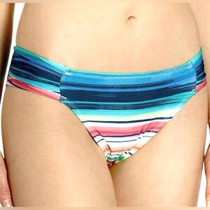 La Blanca Mitered Stripe Shirred Side Bikini Swim Hipster Bottom Sz 12 NEW